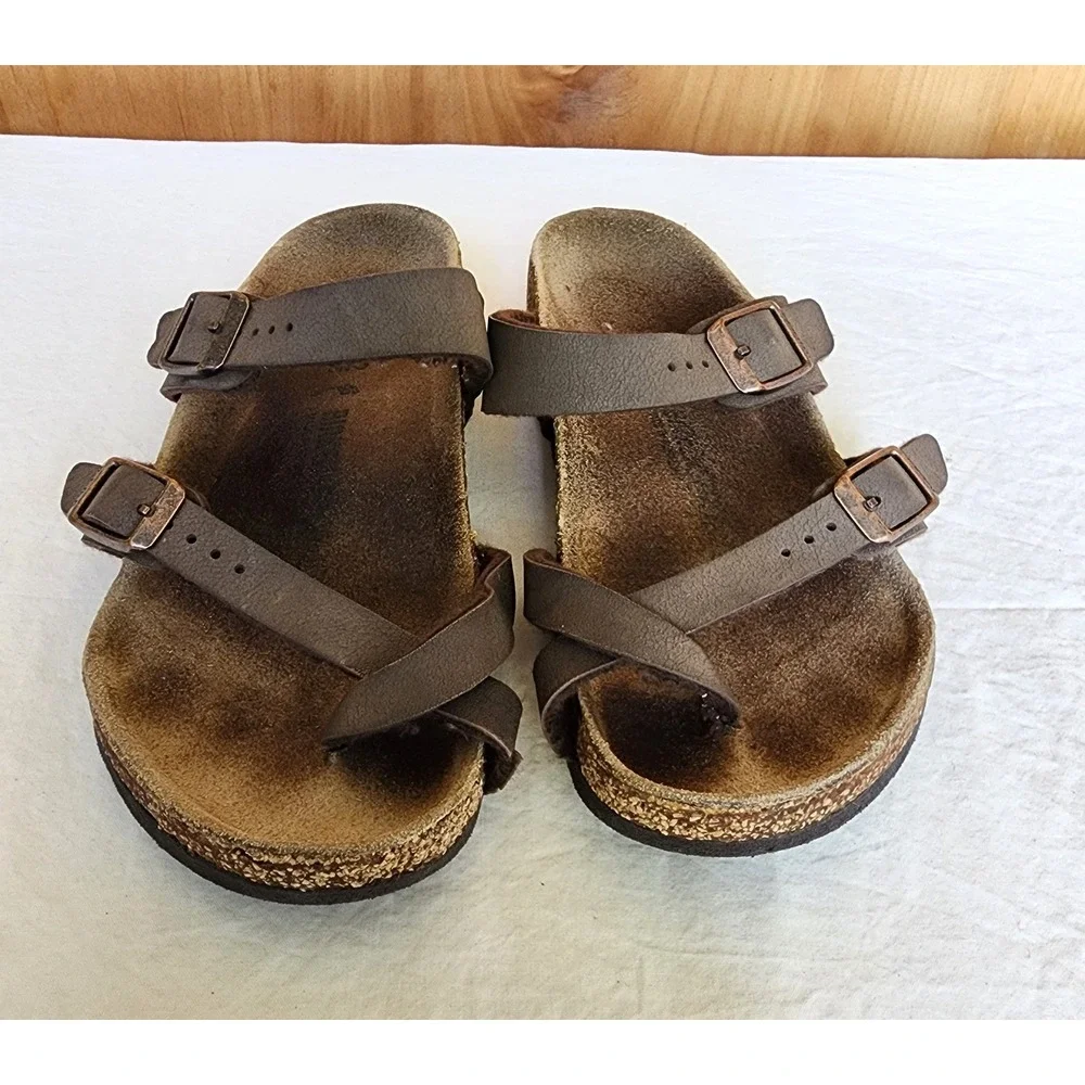 Birkenstock EU 32 Big Kids‎ Youth US 1 to 1.5 Brown Leather Double Strap Sandals